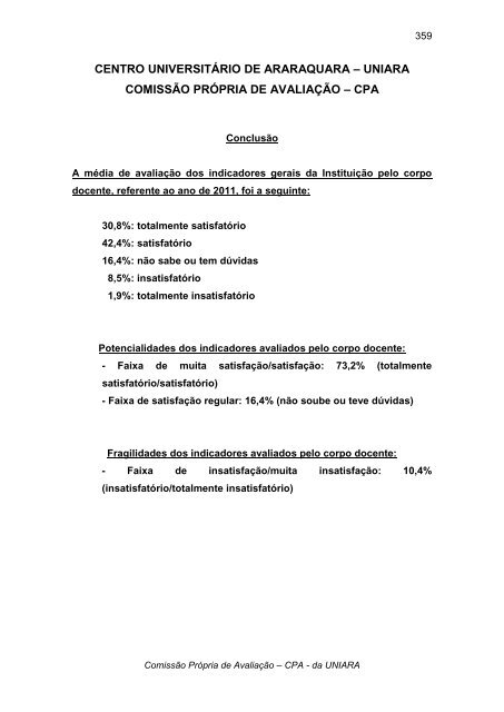 V Relatório de Autoavaliação Institucional da UNIARA Período ...