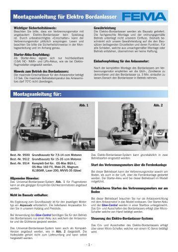 Montageanleitung für Elektro Bordanlasser - FEMA Modelltechnik