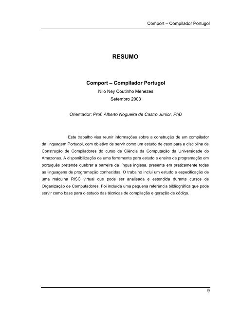 COMPORT – Compilador Portugol - Nilo Menezes