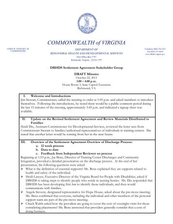 DBHDS SA Stakeholder Group Meeting Minutes 10-22 - Virginia ...