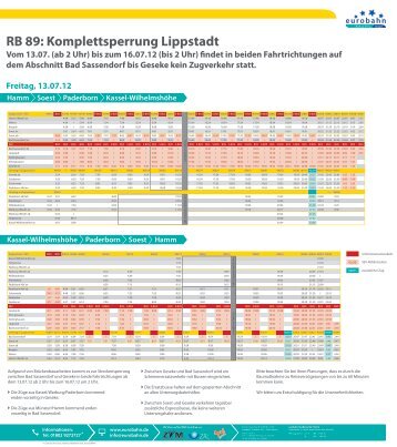 RB 89: Komplettsperrung Lippstadt Vom 13.07. (ab 2 Uhr) - Eurobahn