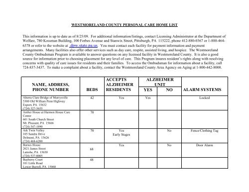 Westmoreland County Personal Care Home List