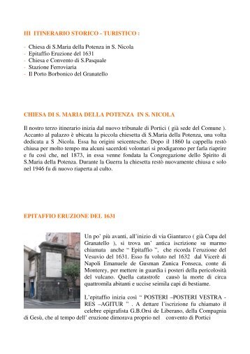 III ITINERARIO STORICO - TURISTICO ... - Comune di Portici