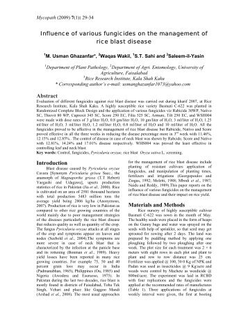 Influence of various fungicides on the management of rice blast ...