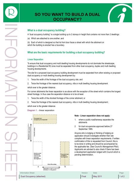 SO YOU WANT TO BUILD A DUAL OCCUPANCY? - City of Ryde