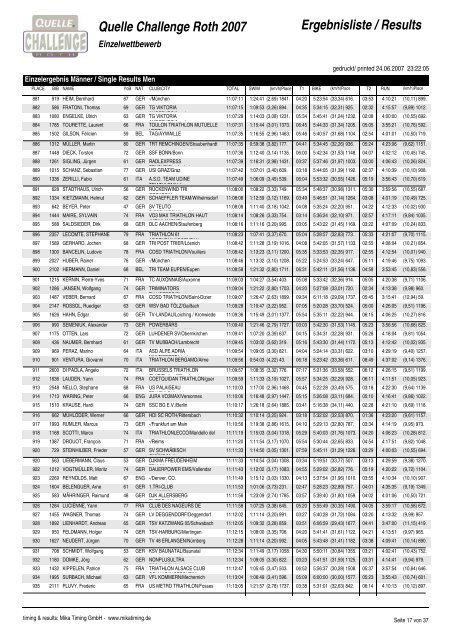 Quelle Challenge Roth 2007 Ergebnisliste / Results - Ozoir Triathlon