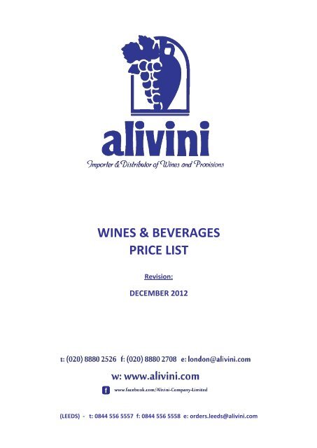 WINES &amp; BEVERAGES PRICE LIST - Alivini