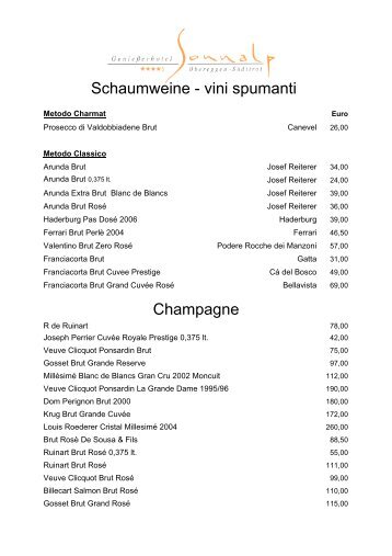 Schaumweine - vini spumanti Champagne