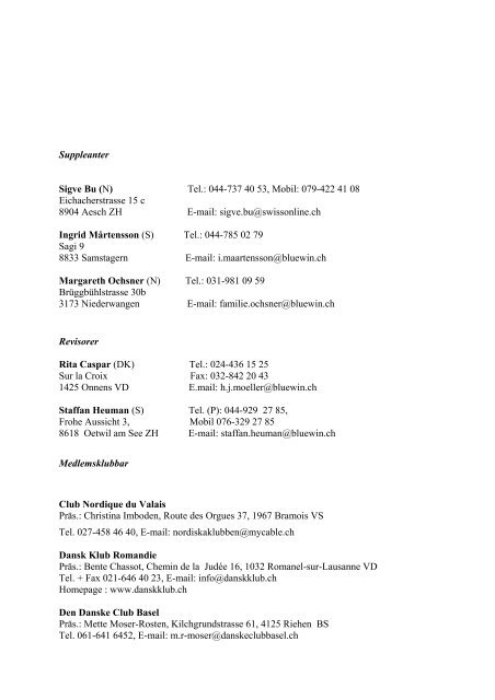 Adresslista för Nordisk Club Schweiz (april 2011)