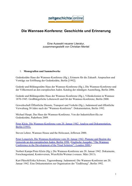 Die Wannsee Konferenz Zeitgeschichte Online
