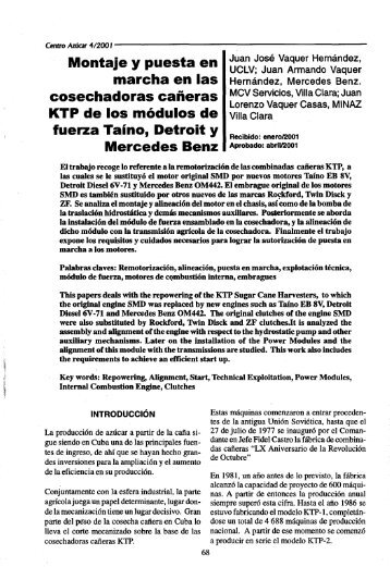 Montaje y puesta en marcha en las cosechadoras cañeras KTP de ...