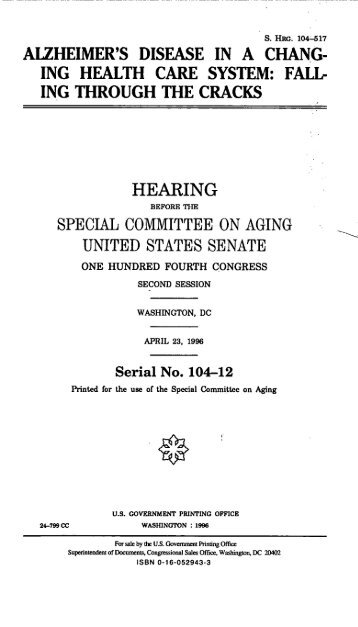 alzheimer's disease in a chang - U.S. Senate Special Committee on ...