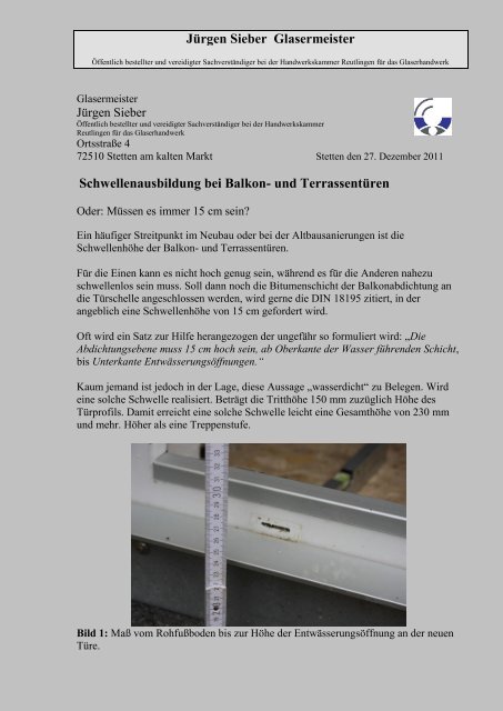 Schwellenhöhe bei Balkontüren - Fensterbau Werner Sieber ...