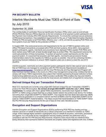 Interlink Merchants Must Use TDES at Point of - Visa