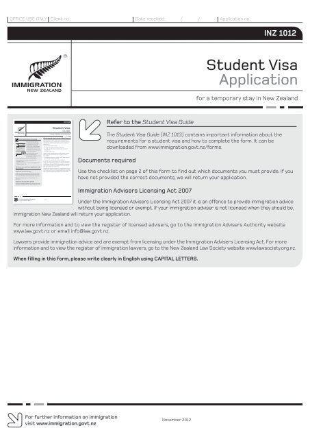 Student Visa Application (INZ 1012) - Immigration New Zealand