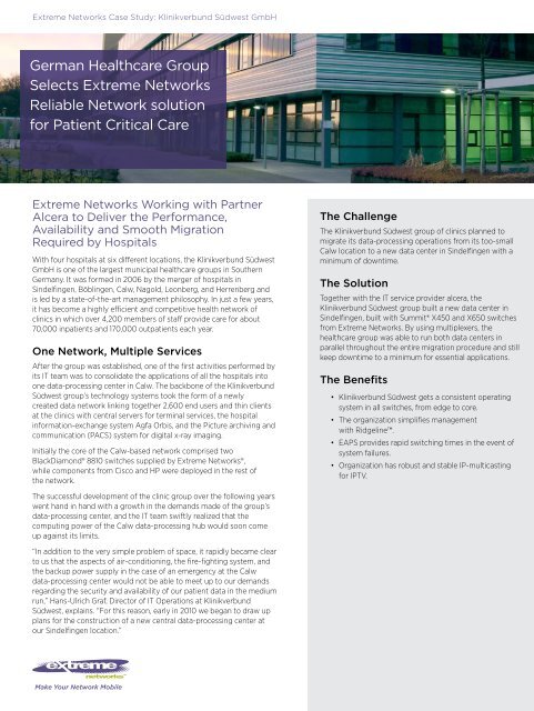 German Healthcare Group Selects Extreme Networks Reliable ...