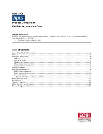 HPCS Product Comparison: Ventilators, Intensive Care - ECRI Institute