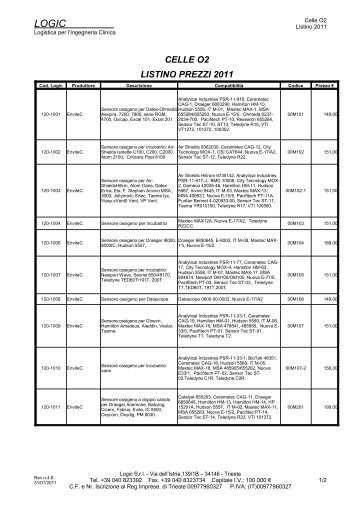 celle o2 listino prezzi 2011 - Logic-Medical
