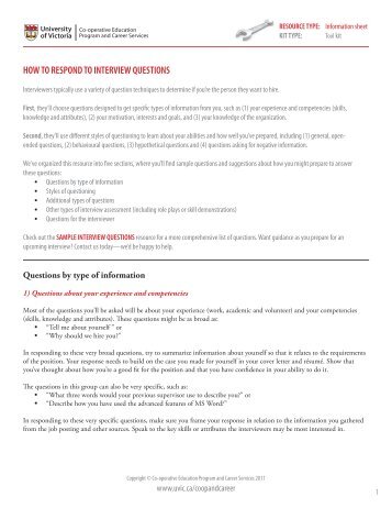 How to respond to interview questions - info sheet