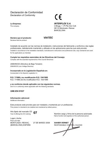 Declaración de Conformidad VIATEC - Interflex