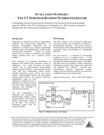via c3 nehemiah random number generator - VIA Technologies, Inc.