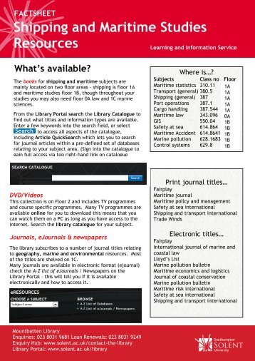 FACTSHEET Shipping And Maritime Studies Resources - Portal