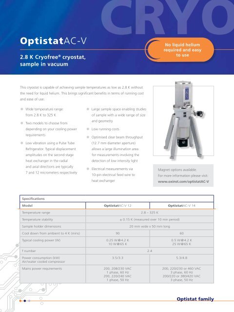 Optistat range product guide - Oxford Instruments