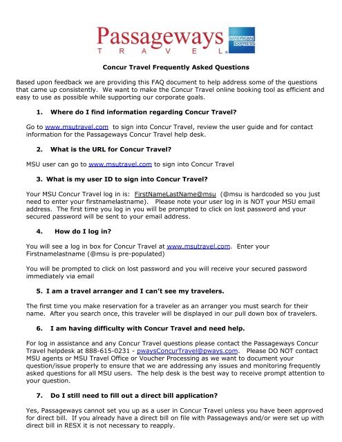 Concur Travel Frequently Asked Questions Msutravel Com