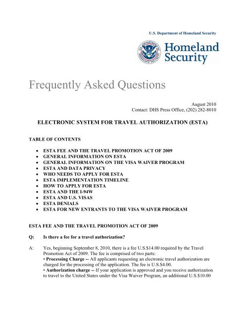 Electronic System for Travel Authorization (ESTA)