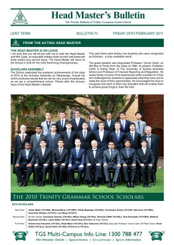 Head Master's Bulletin - Trinity Grammar School