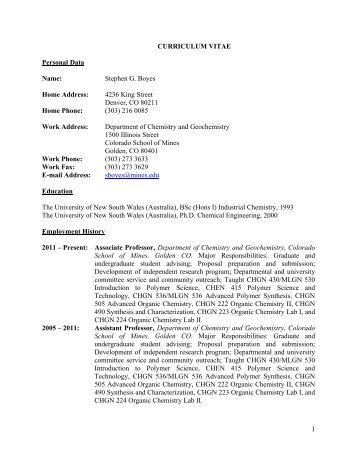 full cv pdf file chemistry and geochemistry colorado school