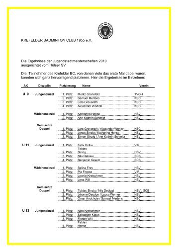 Spielbericht der Jugendstadtmeisterschaften 2010 - Krefelder ...