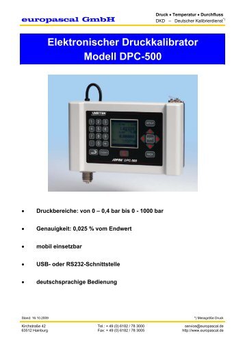 Elektronischer Druckkalibrator Modell DPC-500 - Europascal GmbH