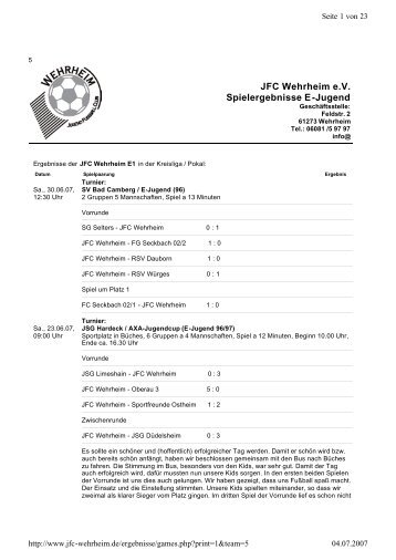 JFC Wehrheim e.V. Spielergebnisse E-Jugend