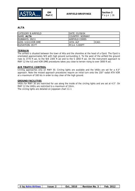 OM Part C AIRFIELD BRIEFINGS Section 2 Page |1 ... - Astra Airlines