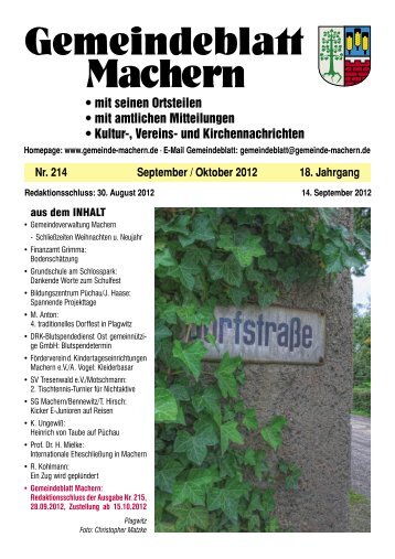 Amtsblatt Nr. 214 September 2012 - Gemeinde Machern