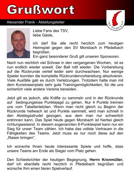 8. Heft gegen SV Morsbach 07. März 2010 - TSV Pfedelbach