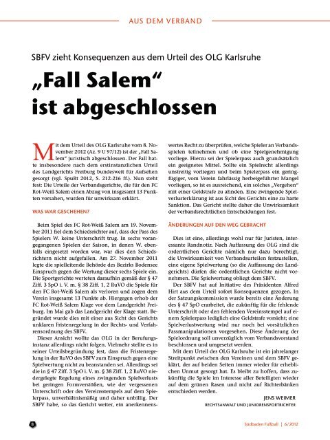 Ausgabe 6 | Dezember 2012 - SBFV