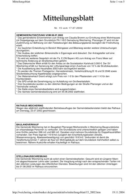 Seite 1 von 5 Mitteilungsblatt 19.11.2004 http://weichering ...