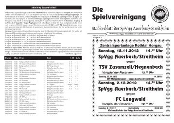 Stadionblatt online - bei der SpVgg Auerbach/Streitheim eV
