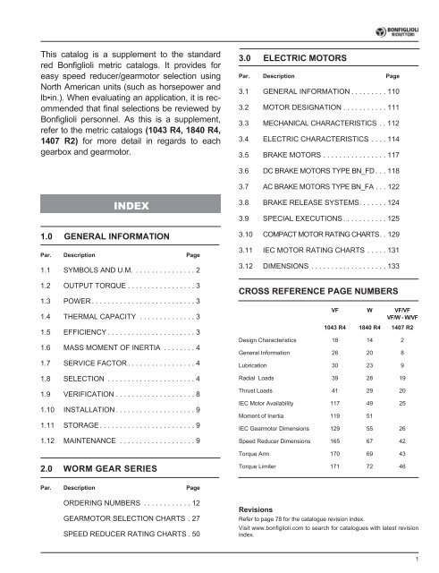 3.0 ELECTRIC MOTORS 1.0 GENERAL INFORMATION 2.0 WORM ...