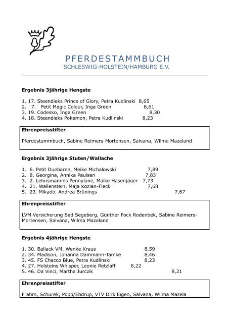 Ergebnisse - Pferdestammbuch Schleswig-Holstein/Hamburg eV