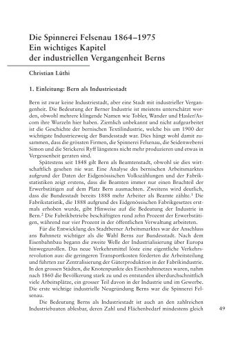 Die Spinnerei Felsenau - Berner Zeitschrift für Geschichte