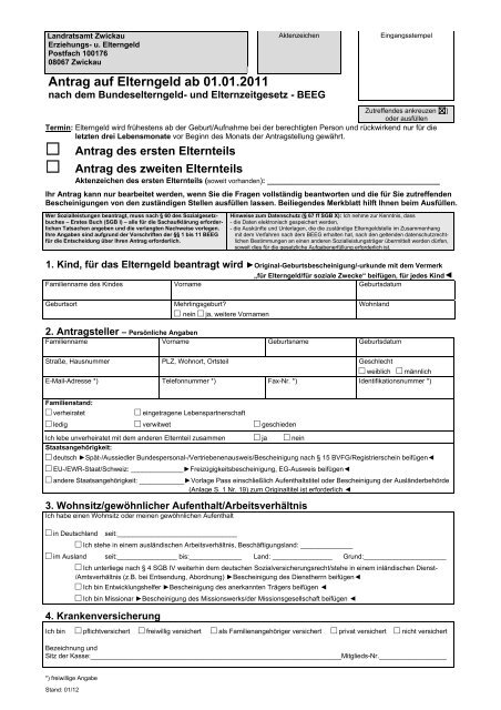 Antrag auf Elterngeld ab 01.01.2011 - Landkreis Zwickau