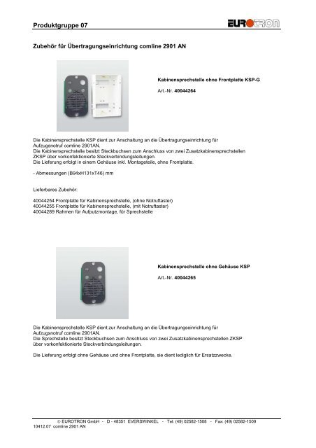 Bildliste comline 2901 AN 2012 - Eurotron Sicherheitstechnik GmbH