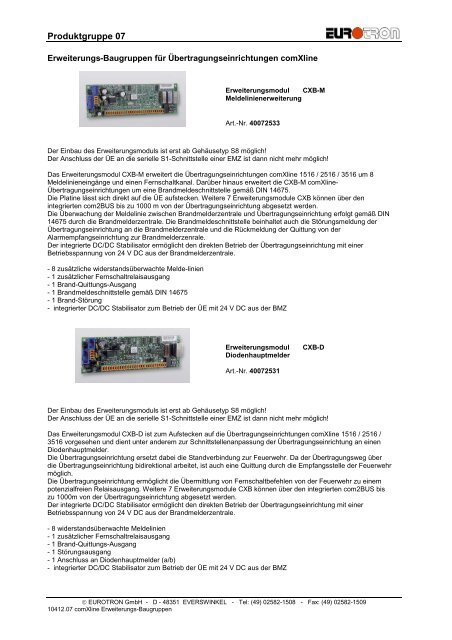 comXline-Module zur Erweiterung - Eurotron Sicherheitstechnik GmbH