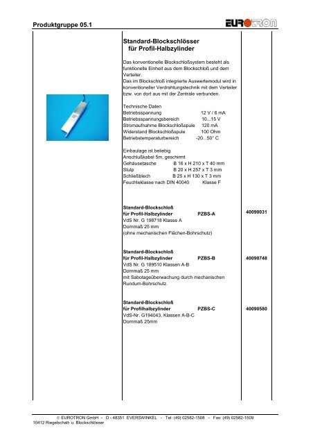 Riegelschalt - Eurotron Sicherheitstechnik GmbH