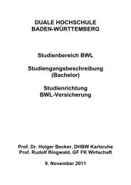 Studienrichtung BWL-Versicherung - Versicherung - DHBW Mannheim