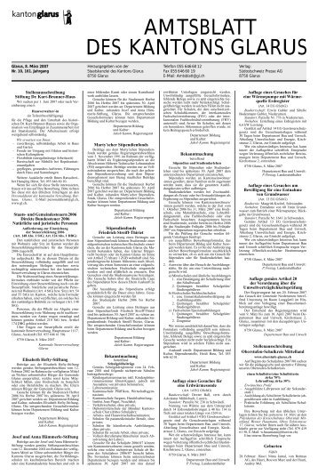 Amtsblatt des Kantons Glarus, 8.3.07 - Glarus24.ch