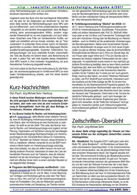 newsletter Nr. 6/2011 verkehrspsychologie - NLVP